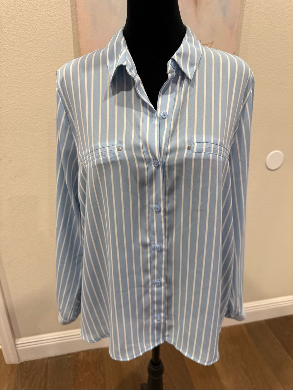 Sky Blue & White Striped Button-Down Shirt